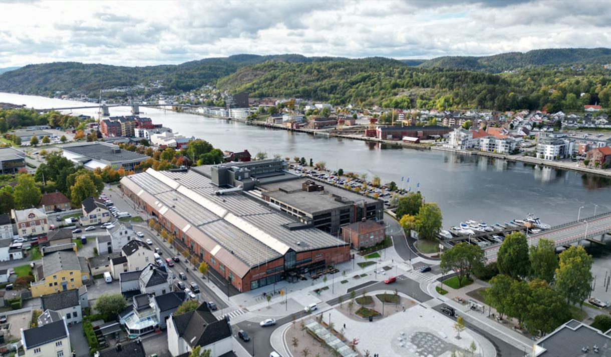 drone image of Down Town Porsgrunn
