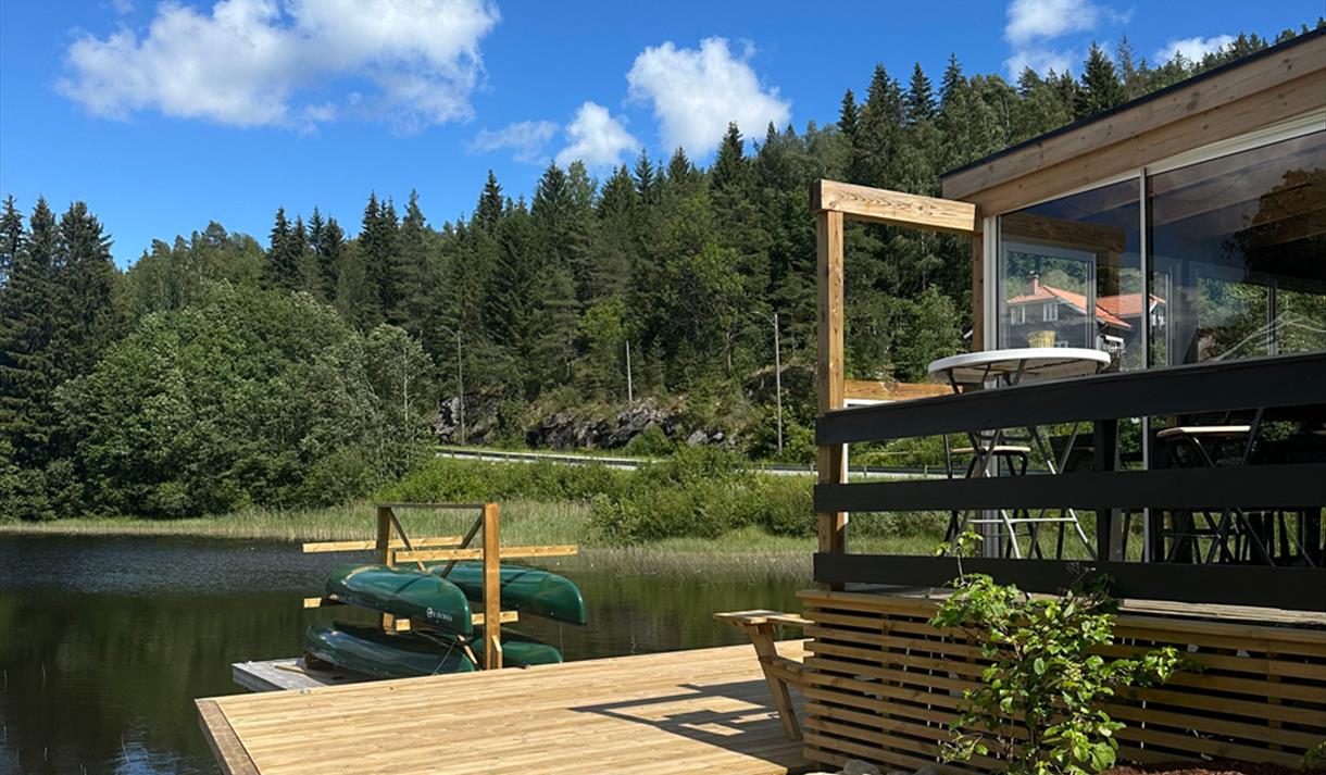 great terrace and canoe for hire at Knut's grill