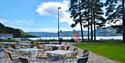 great patio at Hamaren Sommerkafé with a view of Lake Fyresvatn