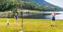 family playing volleyball at Saga Sauna in Hjartdal