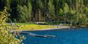 drone photo of the swimming area at lake Follsjøen in Notodden