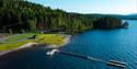 drone photo of the swimming area at lake Follsjøen in Notodden